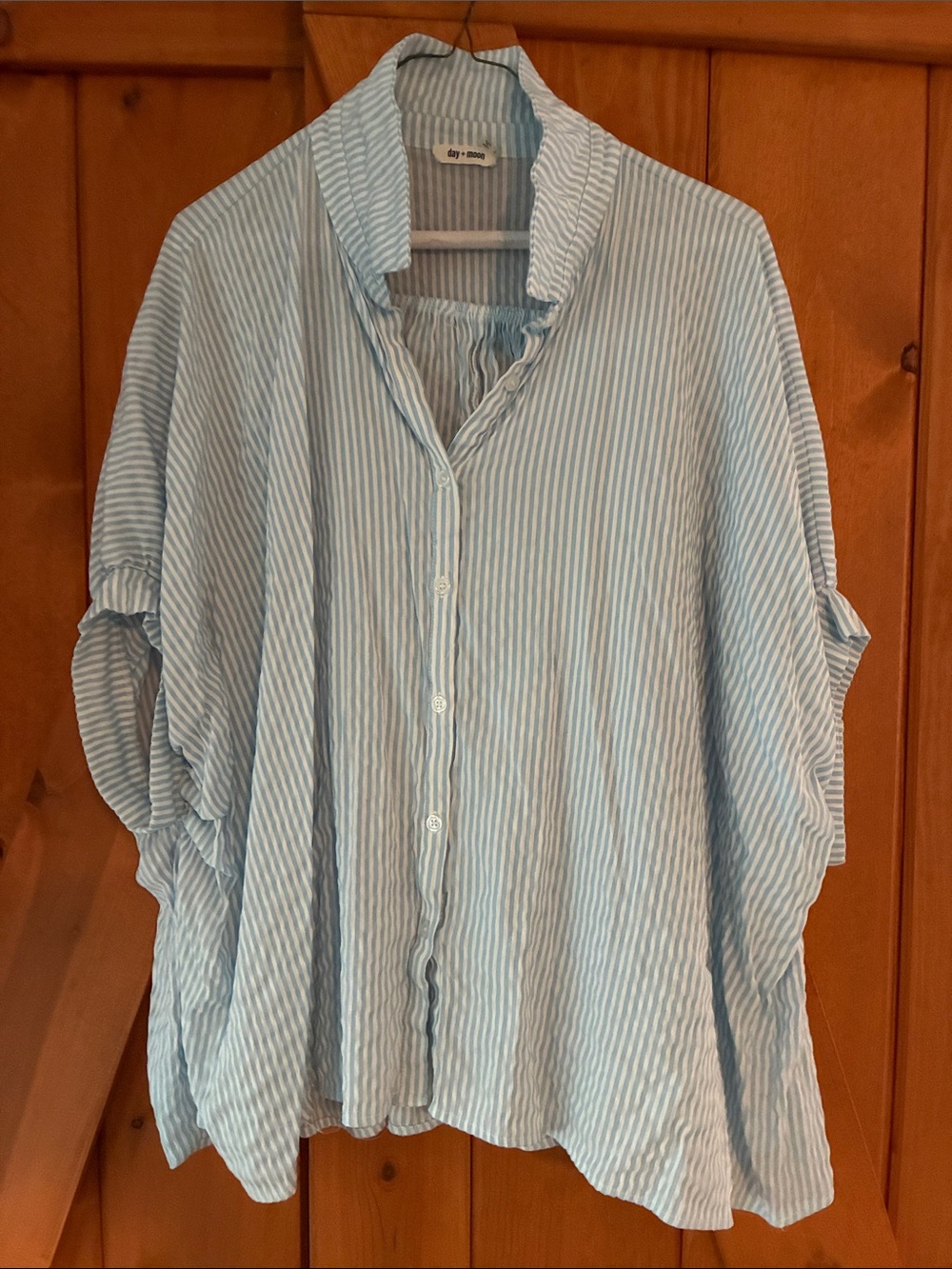 Day + Moon Light Blue Striped Button-Up Women's Top